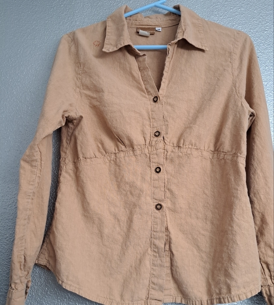 Sweet Grass Beige Blouse  Hemp Organic Cotton Blend   Size M